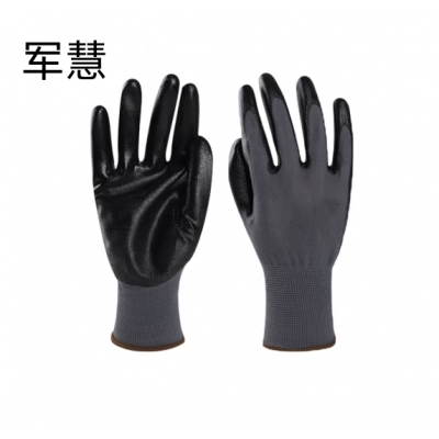 军慧丁腈涂层手掌浸胶手套劳保手套 涤纶衬里   JH-6633   12副/打
