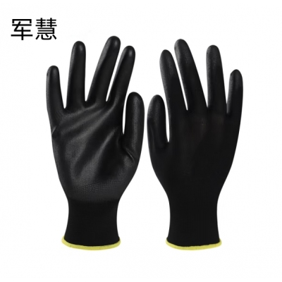 军慧PU涂层手掌浸胶手套劳保手套涤纶衬里   JH-6634   12副/打
