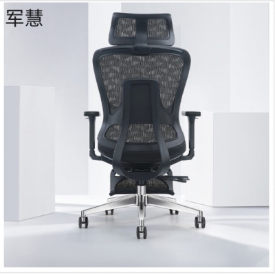 军慧黑色带脚踏尼龙背办公椅JH-6818